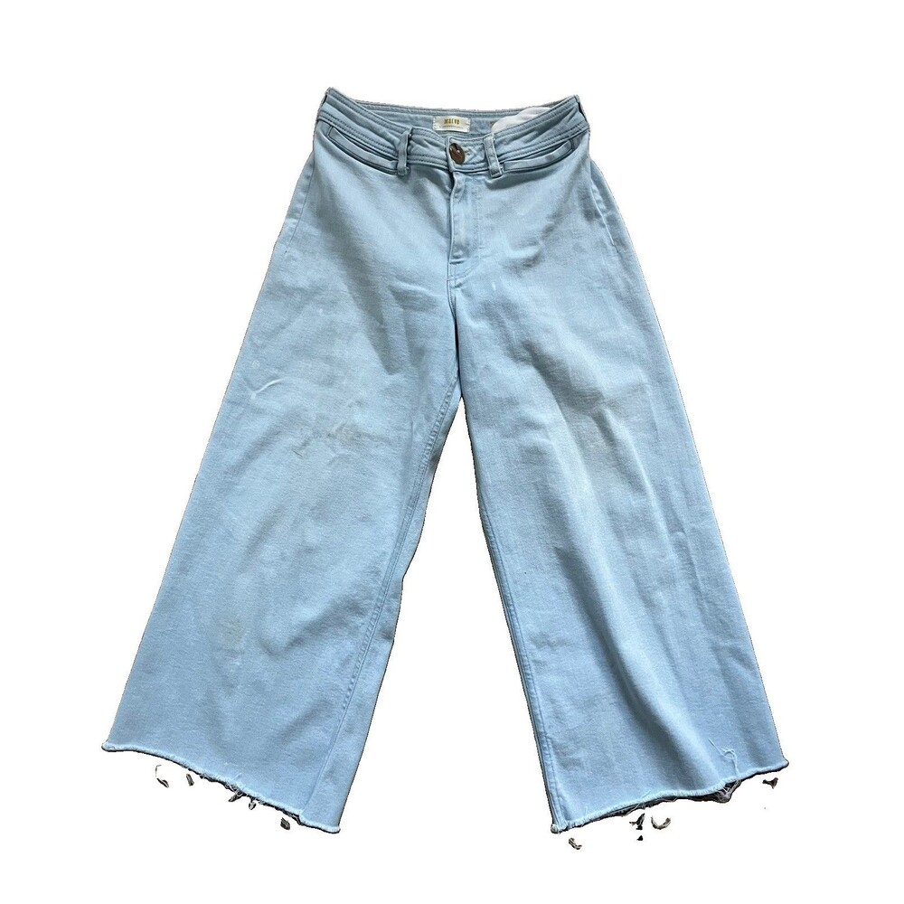 Maeve High-Rise Crop Wide-Leg Welt Pocket Jeans Size 29P Light Wash Raw Hem